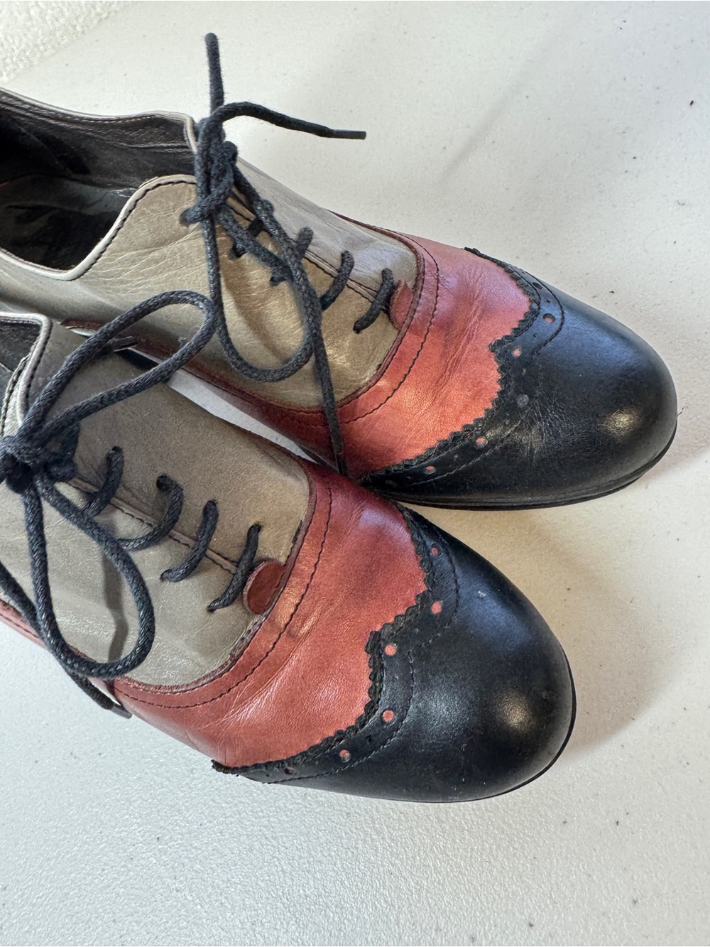 MJUS Leather Oxford Heels Colorblock EU 40 Spain Retro Art Boho Lagenlook Shoes - Picture 15 of 16